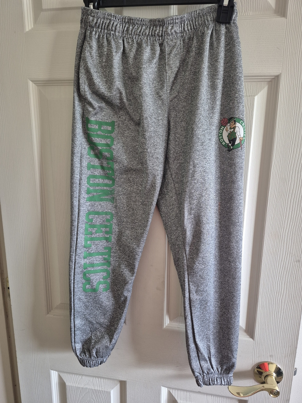 Kids Grey Sweatpants with Green Boston Celtics Team Logo